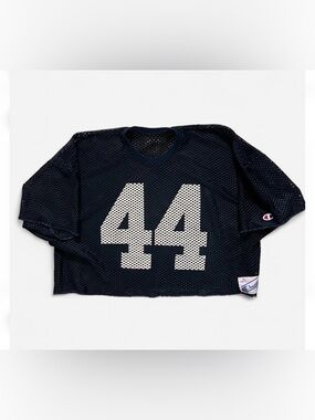 Vintage 80’s 90’s Champion Cropped Nylon Mesh Football Jersey in Navy men’s XL